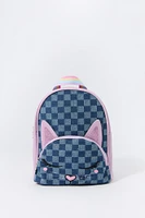 Girls Checkered Kitty Backpack