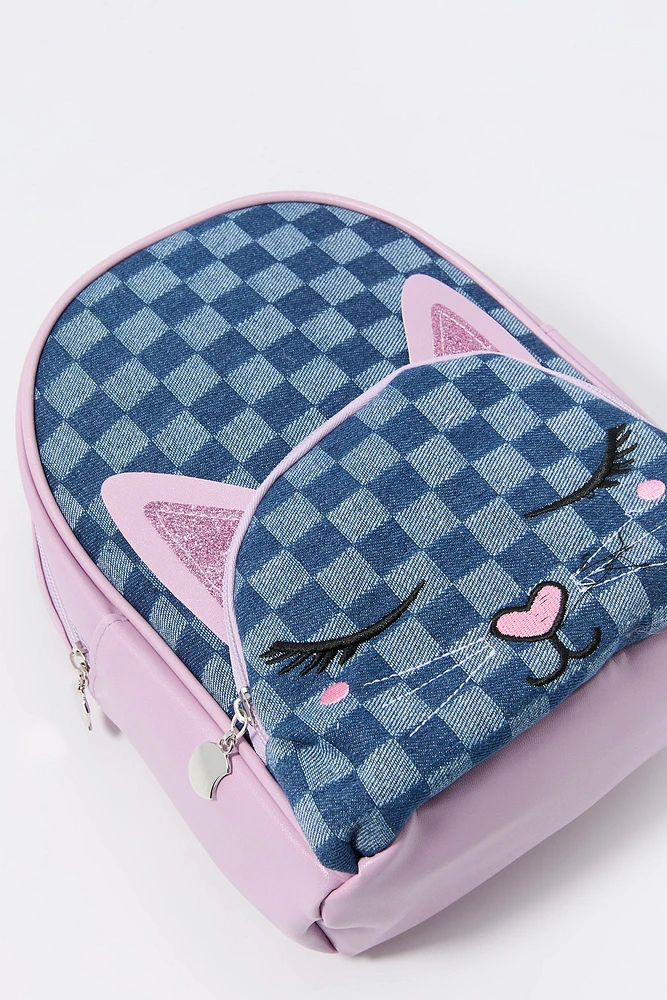 Girls Checkered Kitty Backpack