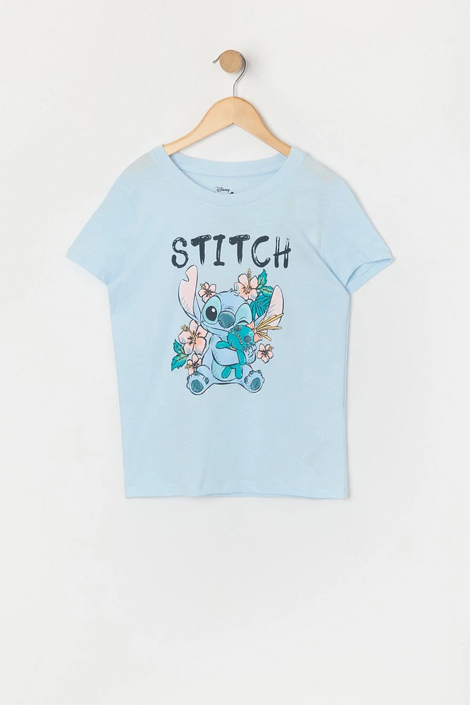 T-shirt bleu à imprimé Stitch pour fille