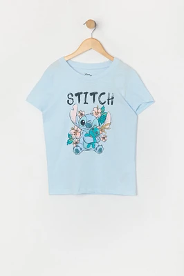 T-shirt bleu à imprimé Stitch pour fille