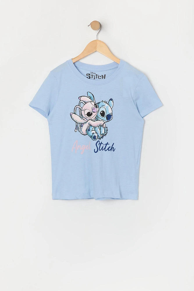 T-shirt bleu à imprimé Stitch and Angel pour fille