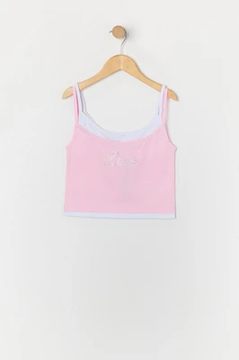 Girls Rhinestone Love Layered Tank