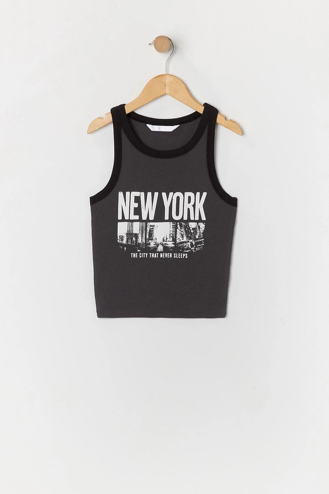 Girls New York Graphic Ribbed Ringer Tank