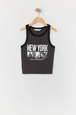 Girls New York Graphic Ribbed Ringer Tank