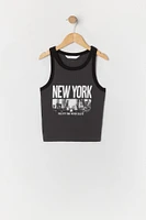 Girls New York Graphic Ribbed Ringer Tank