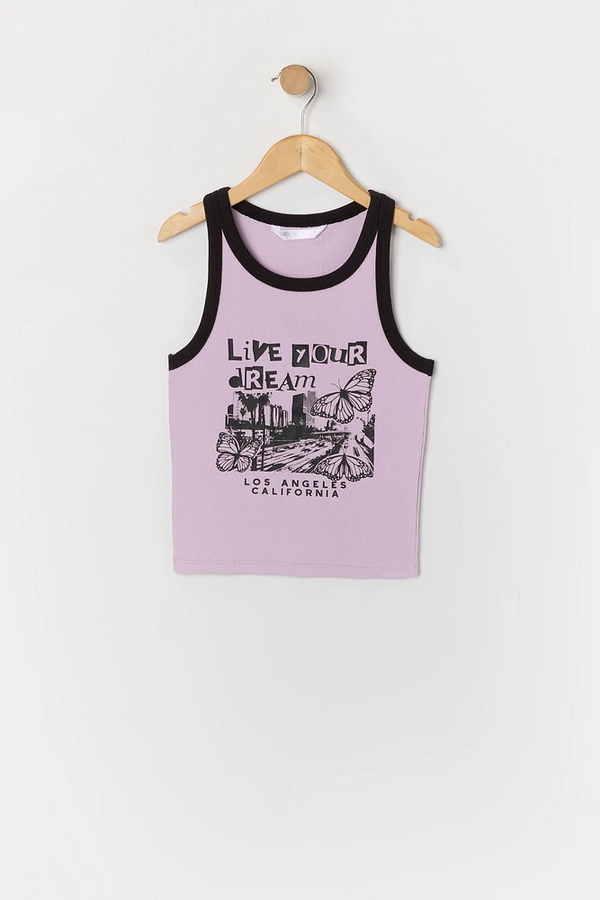 Girls Dreams Graphic Ribbed Ringer Tank