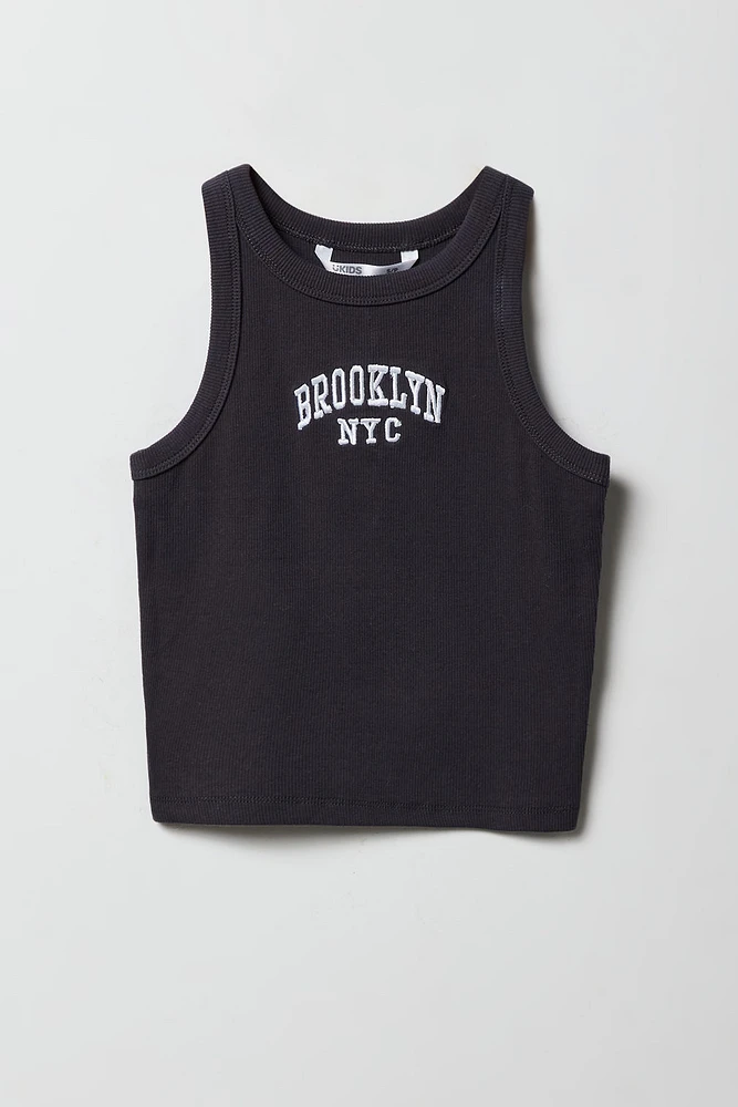 Débardeur côtelé avec motif brodé Brooklyn pour fille
