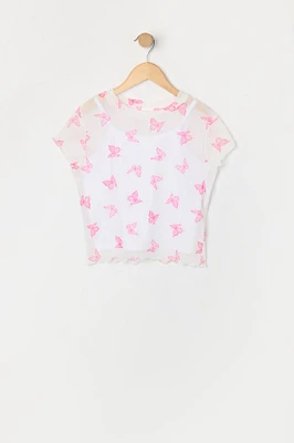 Ensemble avec t-shirt en filet à imprimé Papillon et camisole pour fille