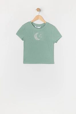 T-shirt Ã  imprimÃ© Lune avec pierres du Rhin pour fille