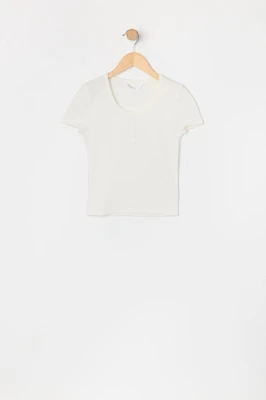 T-shirt Henley côtelé pour filles