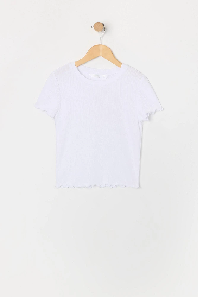 T-shirt côtelé avec ourlet volanté pour fille