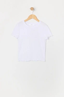 T-shirt côtelé avec ourlet volanté pour fille