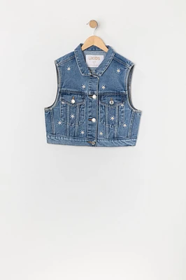 Girls Daisy Embroidered Denim Vest