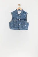 Girls Daisy Embroidered Denim Vest