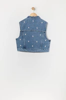 Girls Daisy Embroidered Denim Vest