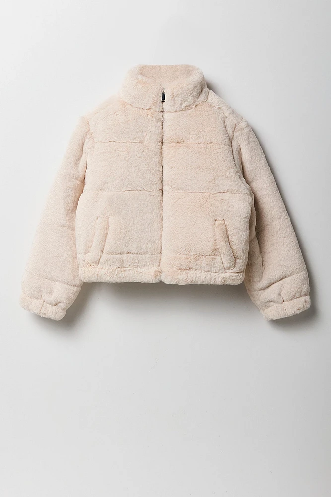 Manteau bouffant en similifourrure pour fille