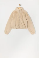 Blouson en peluche avec fermeture à glissière pour fille