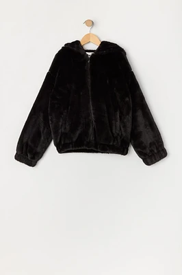 Girls Faux Fur Zip Up Jacket