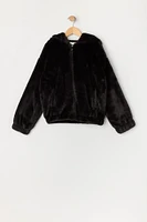 Girls Faux Fur Zip Up Jacket