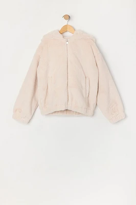 Blouson en similifourrure avec fermeture à glissière pour fille