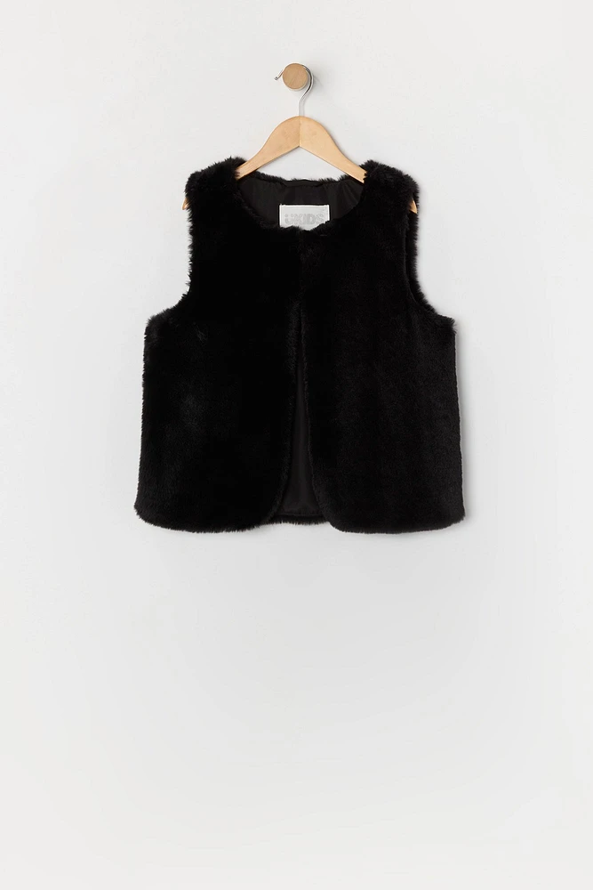 Girls Faux Fur Buttoned Vest