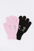 Girls Critter Embossed Gloves (2 Pack)