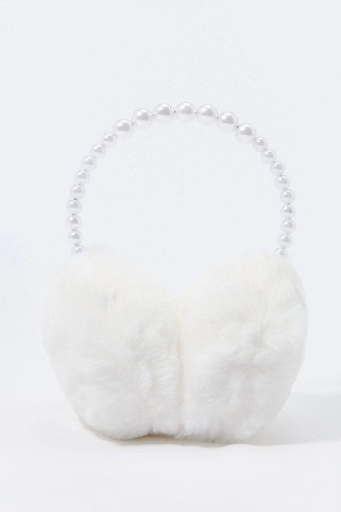 Protège-oreilles en peluche avec similiperles pour fille