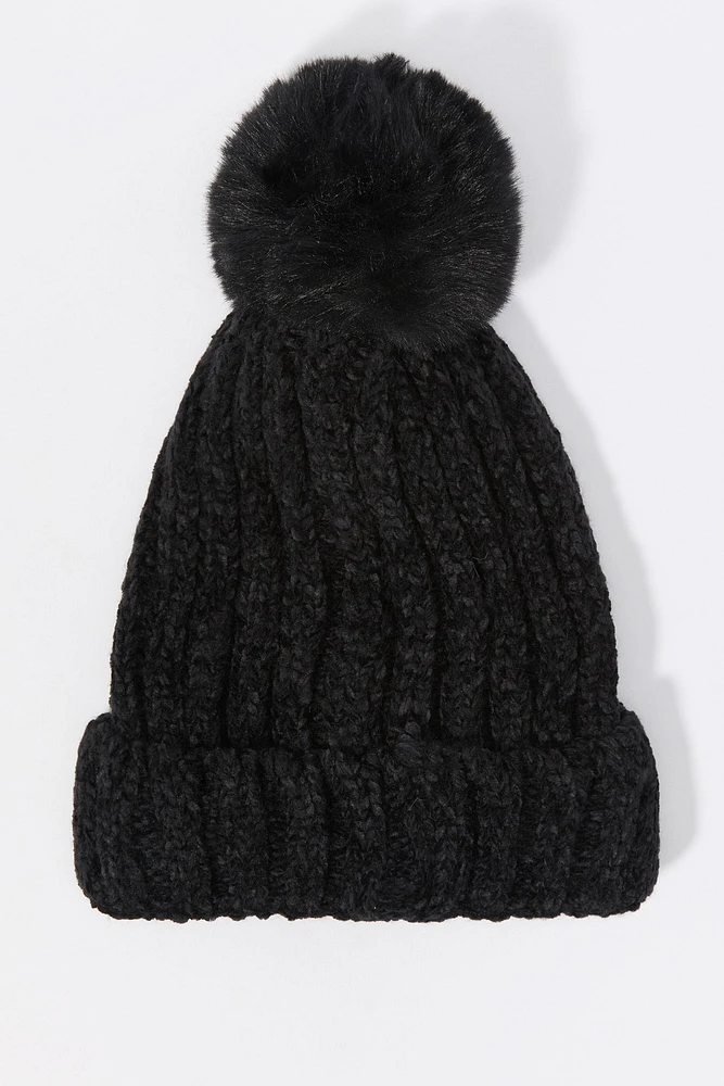 Girls Ribbed Chunky Knit Beanie