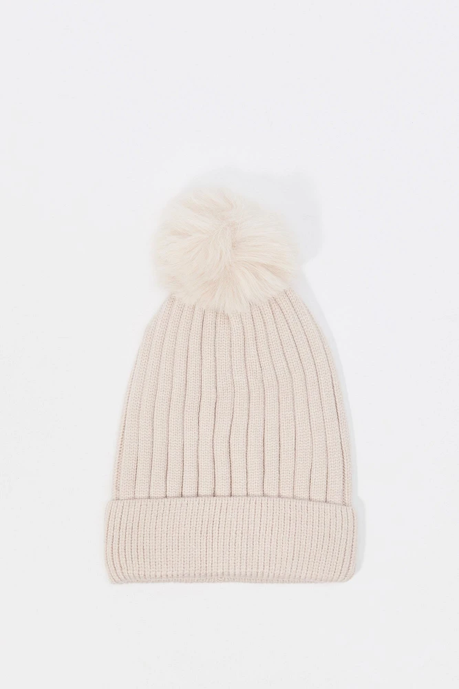 Tuque en tricot avec pompon pour fille