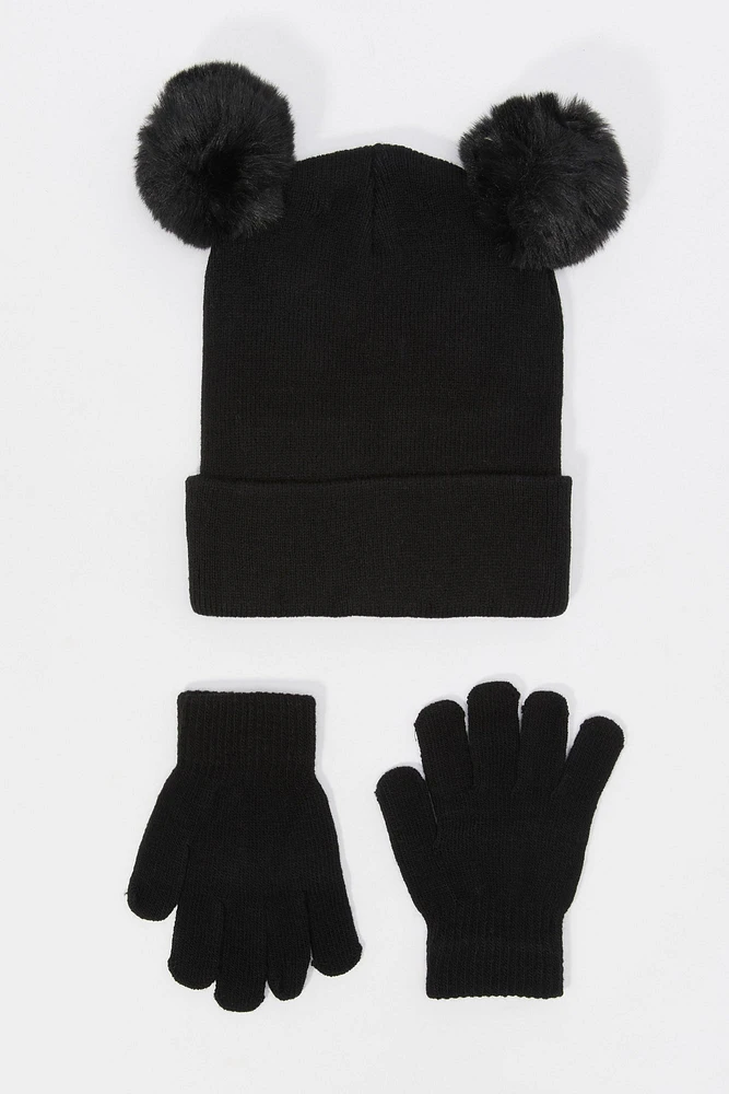 Ensemble avec tuque Personnage à pompon et gants pour fille (2 unités)