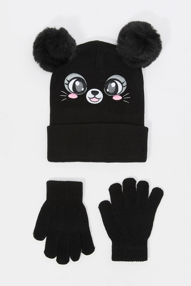 Ensemble avec tuque Personnage à pompon et gants pour fille (2 unités)