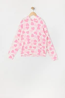 Girls Heart Print Fleece Hoodie