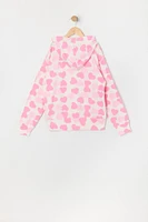 Girls Heart Print Fleece Hoodie