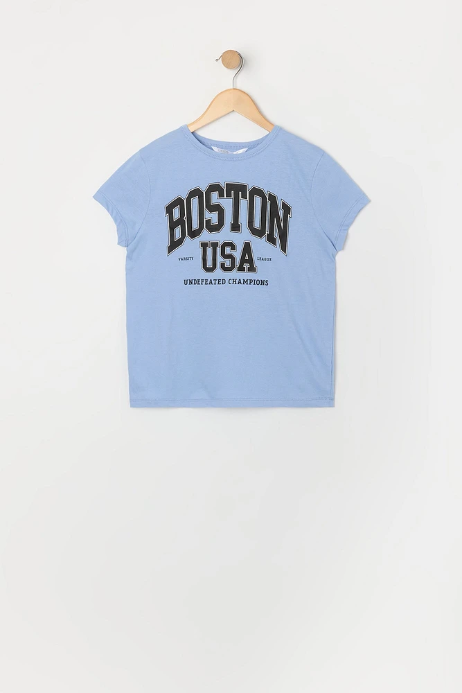 T-shirt à imprimé Boston USA pour fille