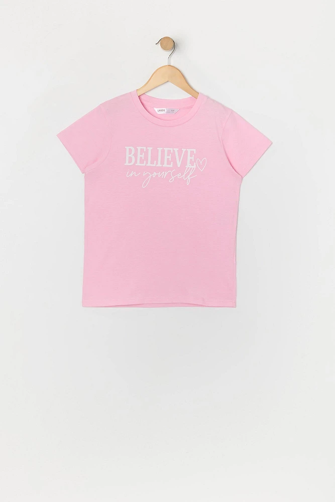 T-shirt rose à imprimé Believe Yourself pour fille