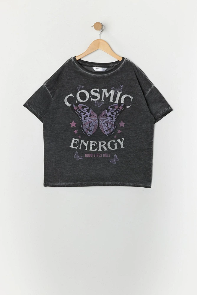 T-shirt surdimensionné délavé à imprimé Cosmic Energy pour fille