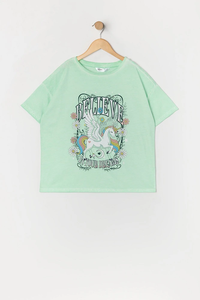 T-shirt surdimensionné délavé à imprimé Believe pour fille