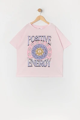 T-shirt surdimensionné délavé à imprimé Positive Energy pour fille