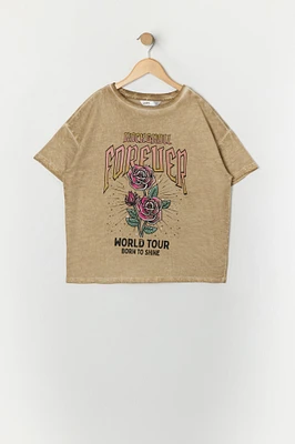 T-shirt surdimensionné délavé à imprimé Rock n Roll Tour pour fille