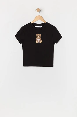 T-shirt à imprimé Ourson avec pierres du Rhin pour fille