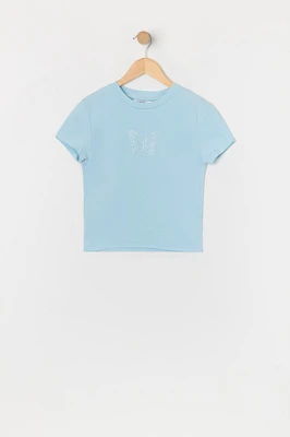 T-shirt à imprimé Papillon avec pierres du Rhin pour fille