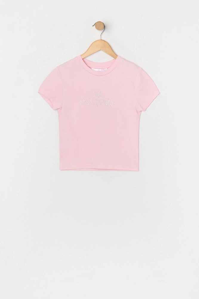 T-shirt à imprimé Princesse avec pierres du Rhin pour fille