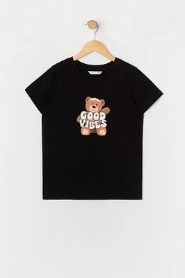 T-shirt à imprimé Good Vibes Teddy pour fille