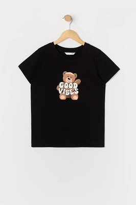 Girls Good Vibes Teddy Graphic T-Shirt