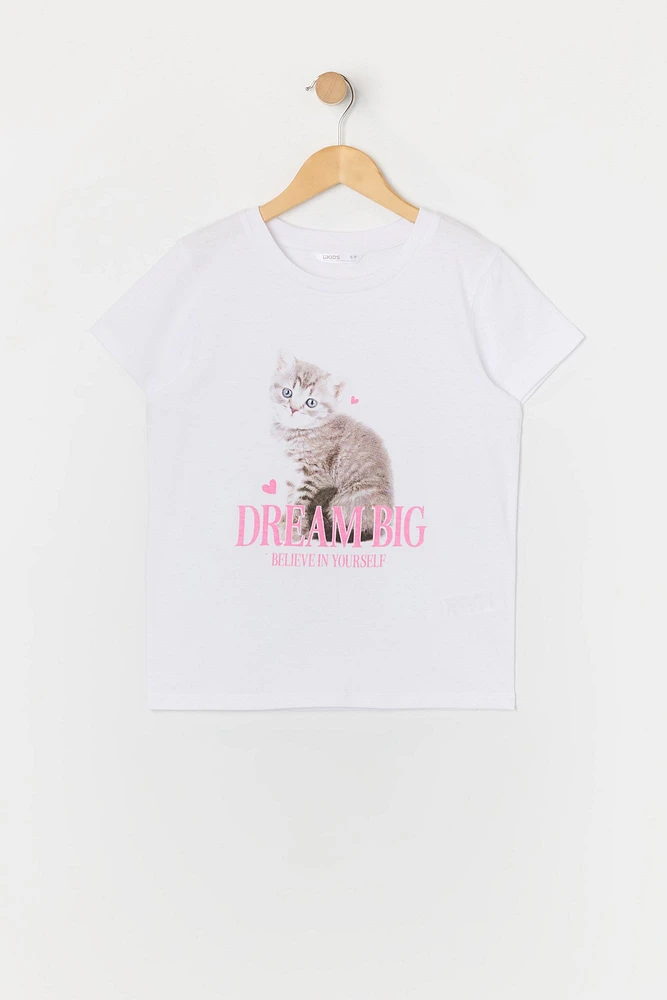 Girls Dream Big Kitty Graphic T-Shirt