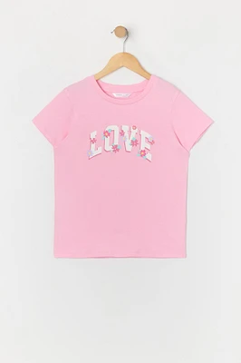 Girls Floral Love Graphic T-Shirt
