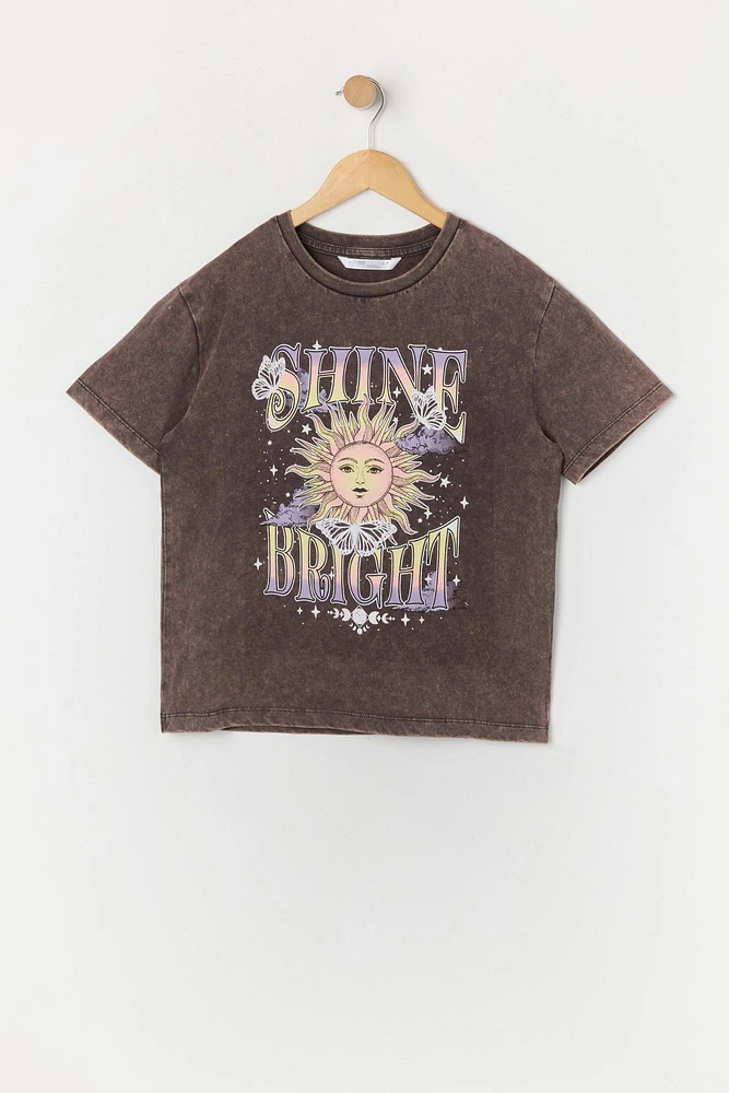 Girls Shine Bright Graphic Washed T-Shirt