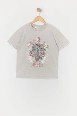 T-shirt délavé à imprimé Rock n Roll Concert pour fille