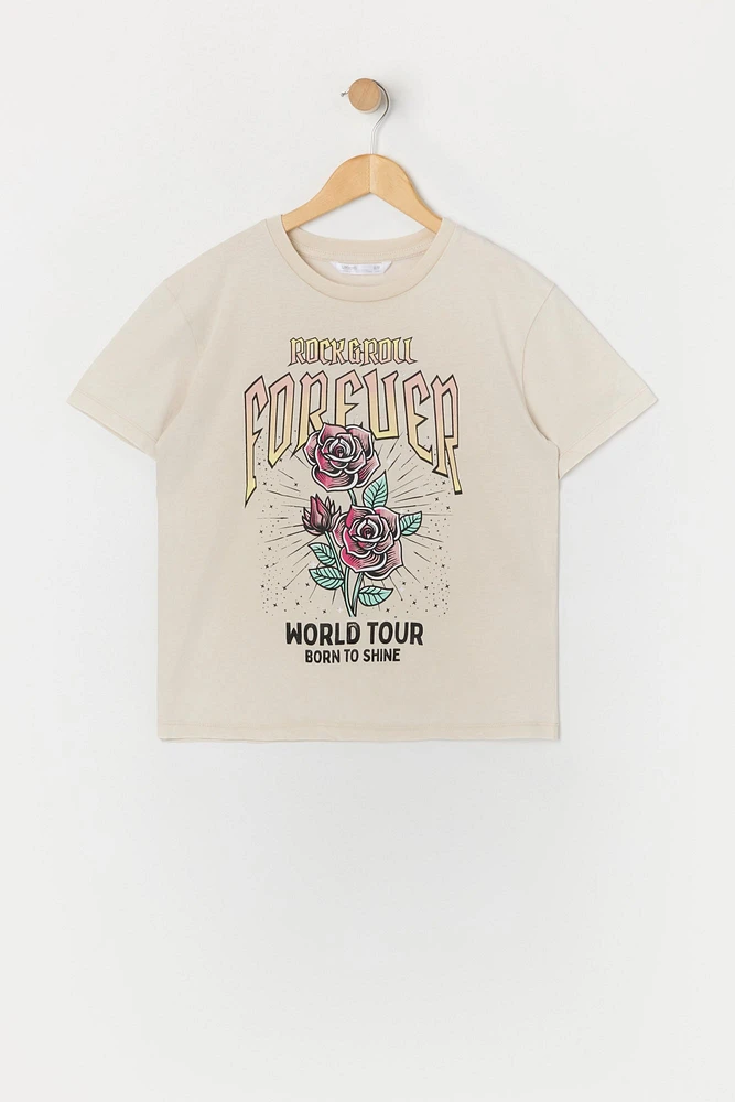 T-shirt délavé à imprimé Rock n Roll Forever pour fille