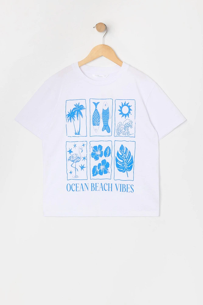 Girls Ocean Beach Vibes Graphic T-Shirt